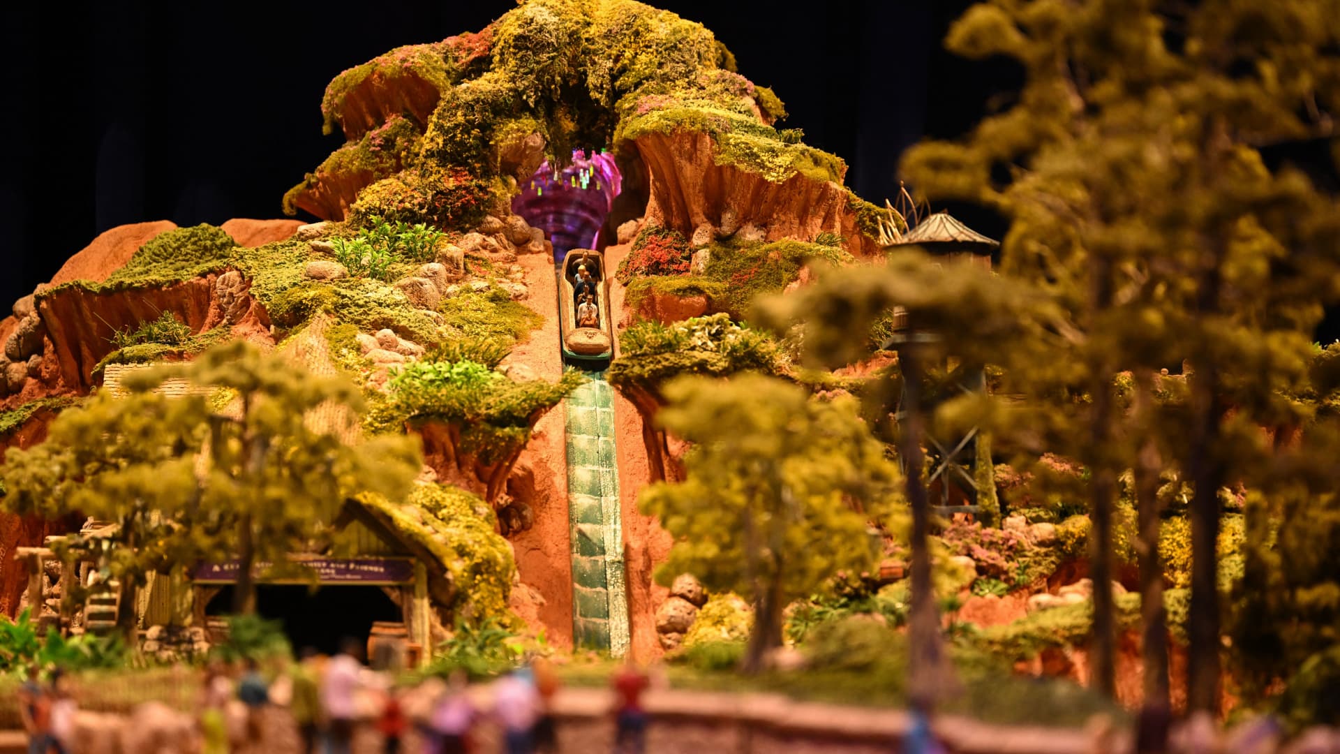A model of Tiana's Bayou Adventure, which will reimagine Disneyland's Splash Mountain, is displayed during the Walt Disney D23 Expo in Anaheim, California on September 9, 2022.