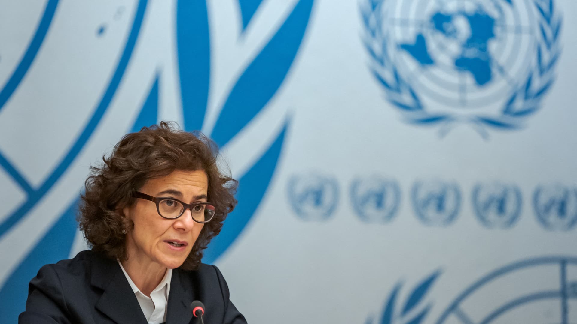 United Nations Deputy High Commissioner for Human Rights Nada Al-Nashif delivers a speech during an extraordinary meeting on Ethiopia at the United Nations (UN) Human Rights Council on December 17, 2021 in Geneva.