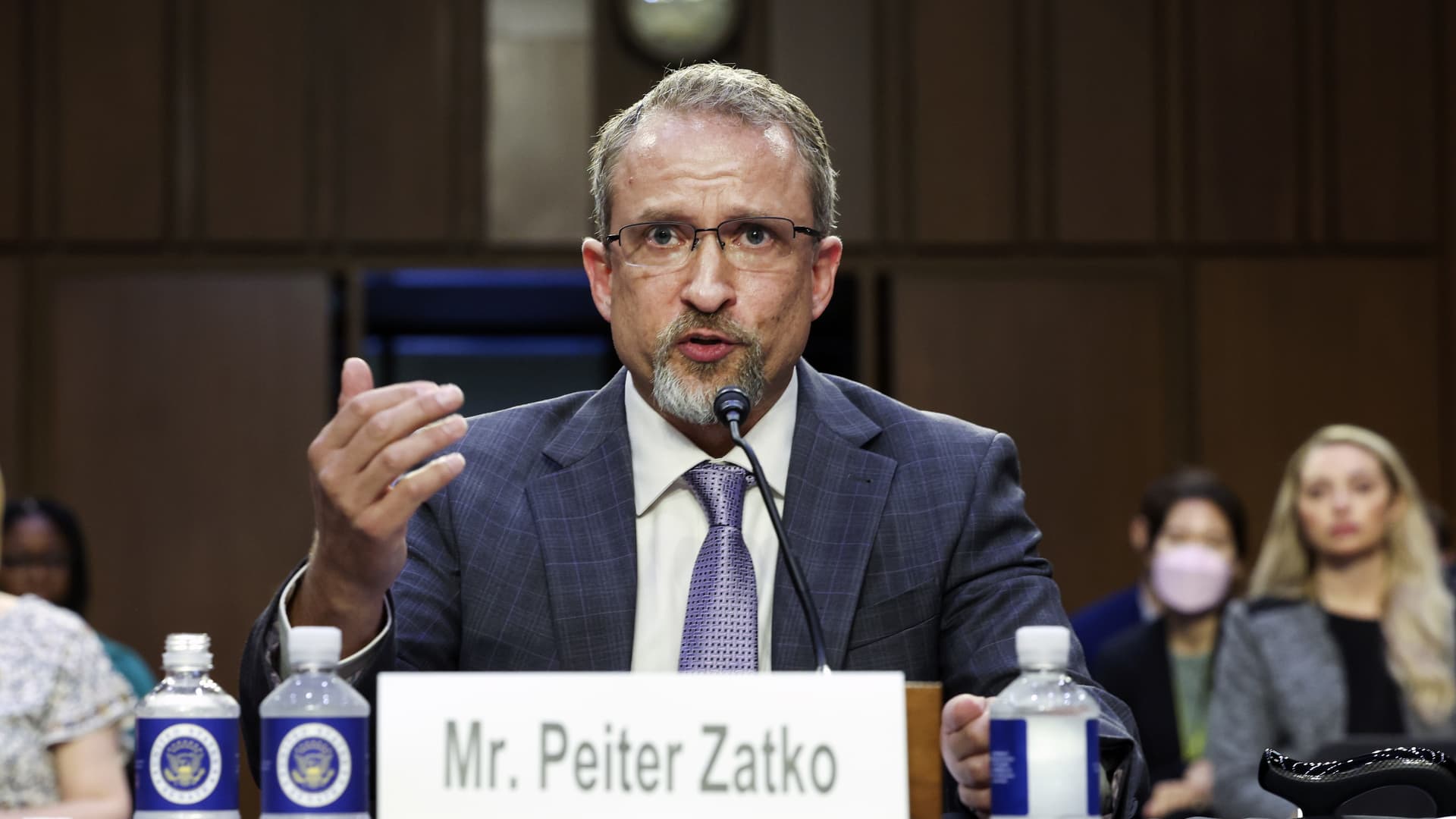 Peiter “Mudge” Zatko, former head of security at Twitter, testifies before the Senate Judiciary Committee on data security at Twitter, on Capitol Hill, September 13, 2022 in Washington, DC. 
