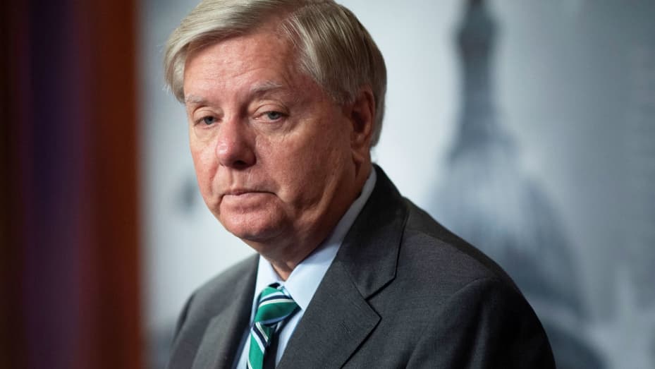 U.S. Senator Lindsey Graham (R-S.C.) looks on during a news conference calling to designate Russia as state sponsor of terrorism, on Capitol Hill, in Washington, U.S., September 14, 2022.