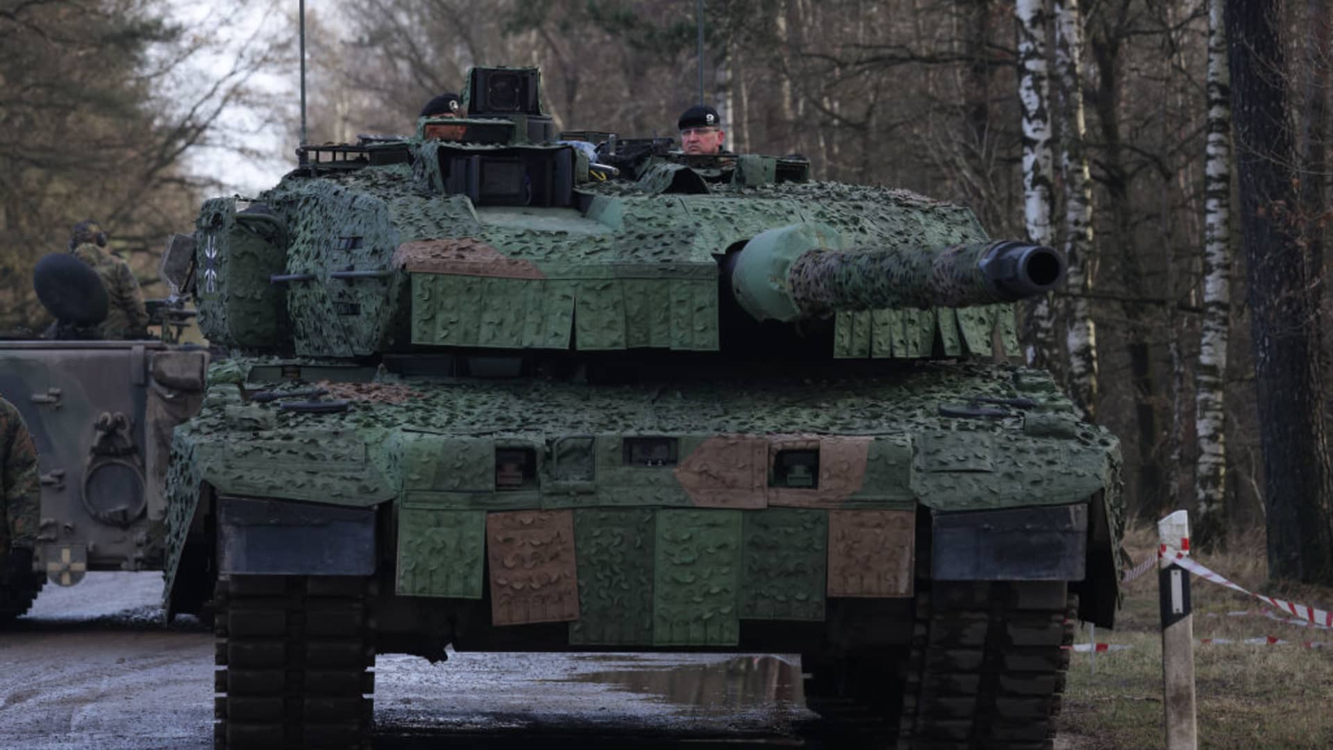 A new Leopard 2 A7V heavy battle tank, the most advanced version of the German-made tank.