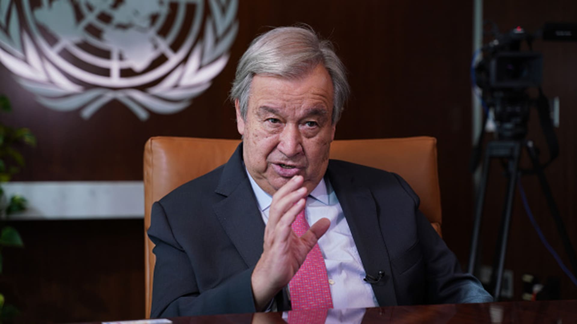 United Nations Secretary-General Antonio Guterres speaks during an exclusive interview with Anadolu Agency ahead of UN's 77th session of the General Assembly in New York, United States on September 14, 2022.