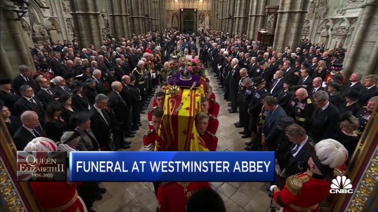 Queen Elizabeth II's coffin arrives at Westminster Abbey for state funeral