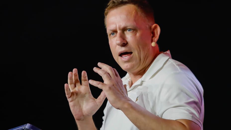 Peter Thiel, president and founder of Clarium Capital Management LLC, speaks during the Bitcoin 2022 conference in Miami, Florida, on Thursday, April 7, 2022.