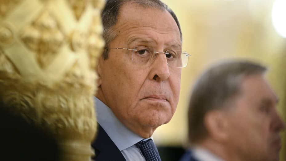 Russian Foreign Minister Sergei Lavrov attends a ceremony of receiving letters of credence from newly-appointed foreign ambassadors at the Kremlin in Moscow, Russia, September 20, 2022. Sputnik/Pavel Bednyakov/Pool via REUTERS ATTENTION EDITORS - THIS IMAGE WAS PROVIDED BY A THIRD PARTY.