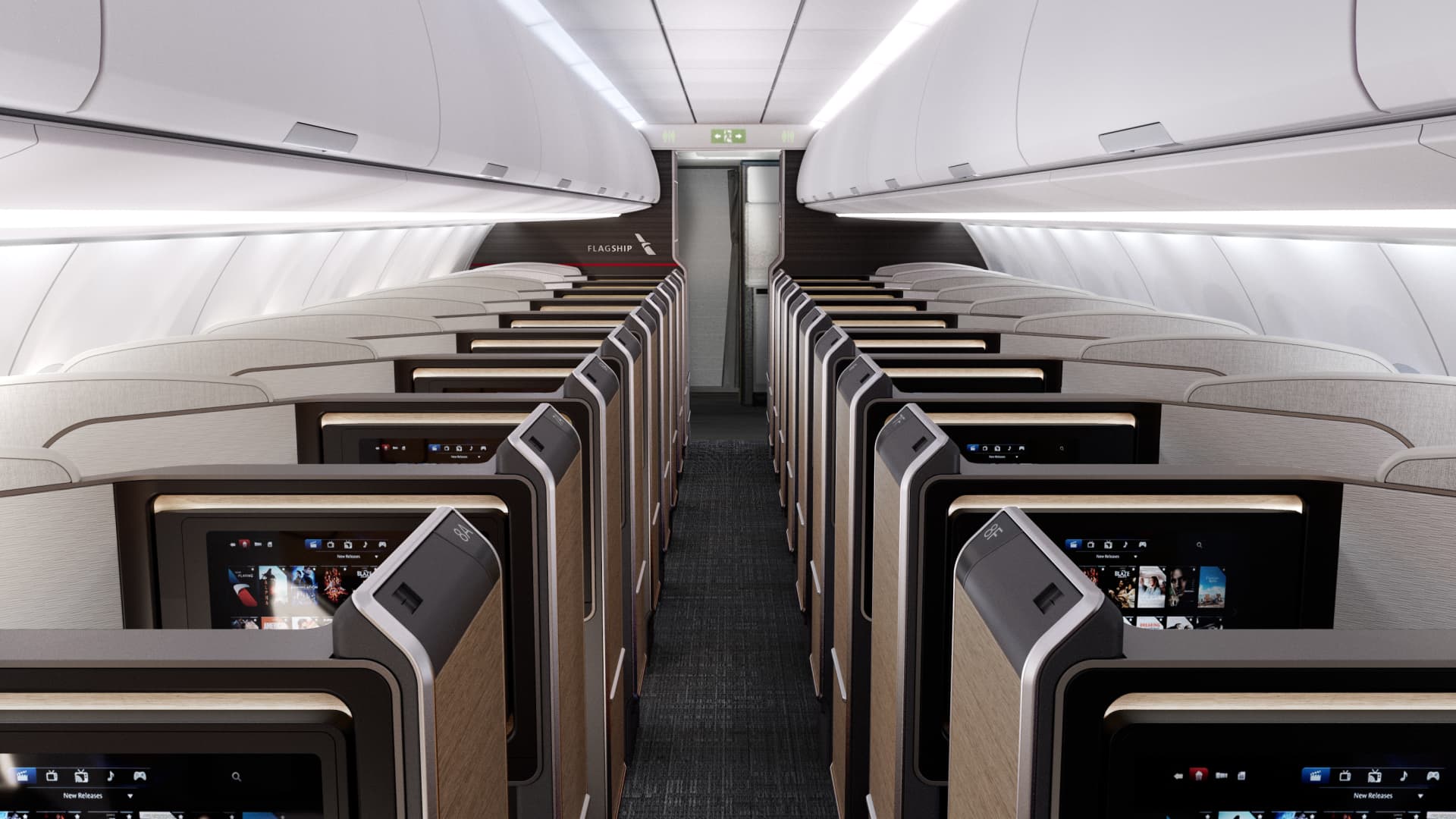 Rows of American Airlines' new Flagship Suites