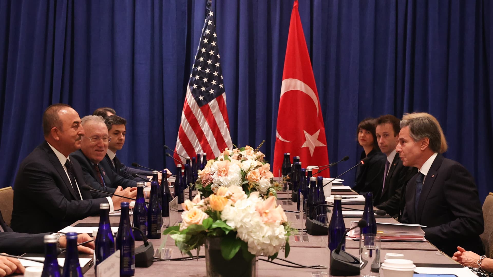 Turkish Foreign Minister Mevlut Cavusoglu meets with US Secretary of State Antony Blinken in New York, United States on September 20, 2022.