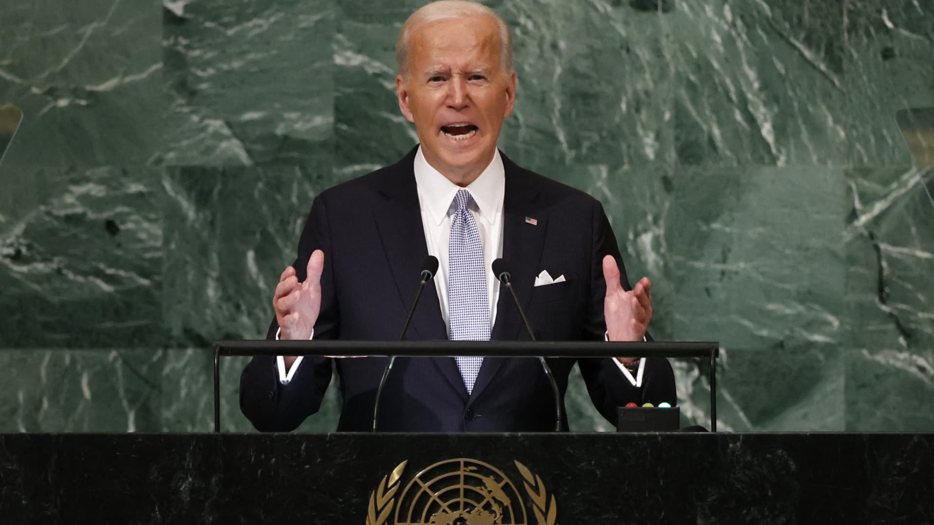U.S. President Joe Biden addresses the 77th Session of the United Nations General Assembly at U.N. Headquarters in New York City, September 21, 2022.