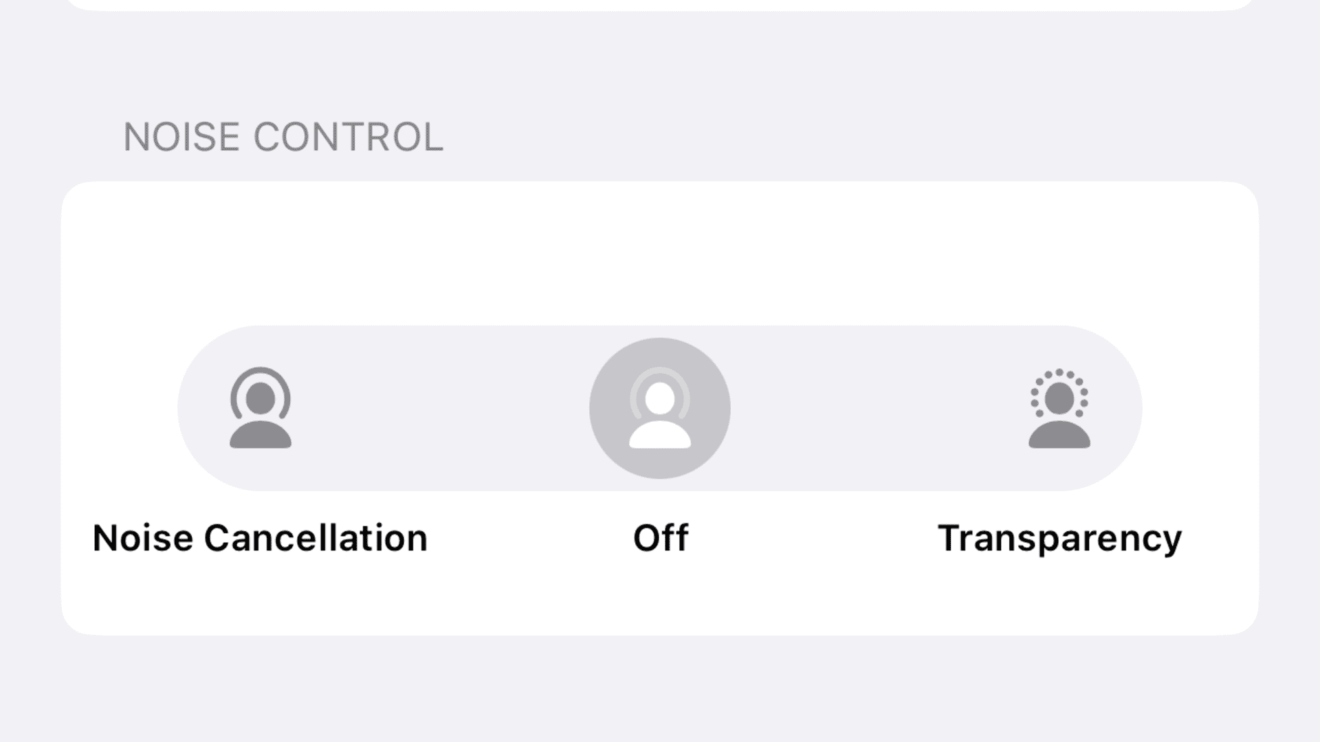 Noise cancellation and transparency settings for AirPods Pro (2nd generation).