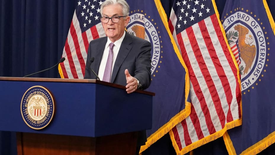 U.S. Federal Reserve Board Chairman Jerome Powell holds a news conference after Federal Reserve raised its target interest rate by three-quarters of a percentage point in Washington, September 21, 2022.