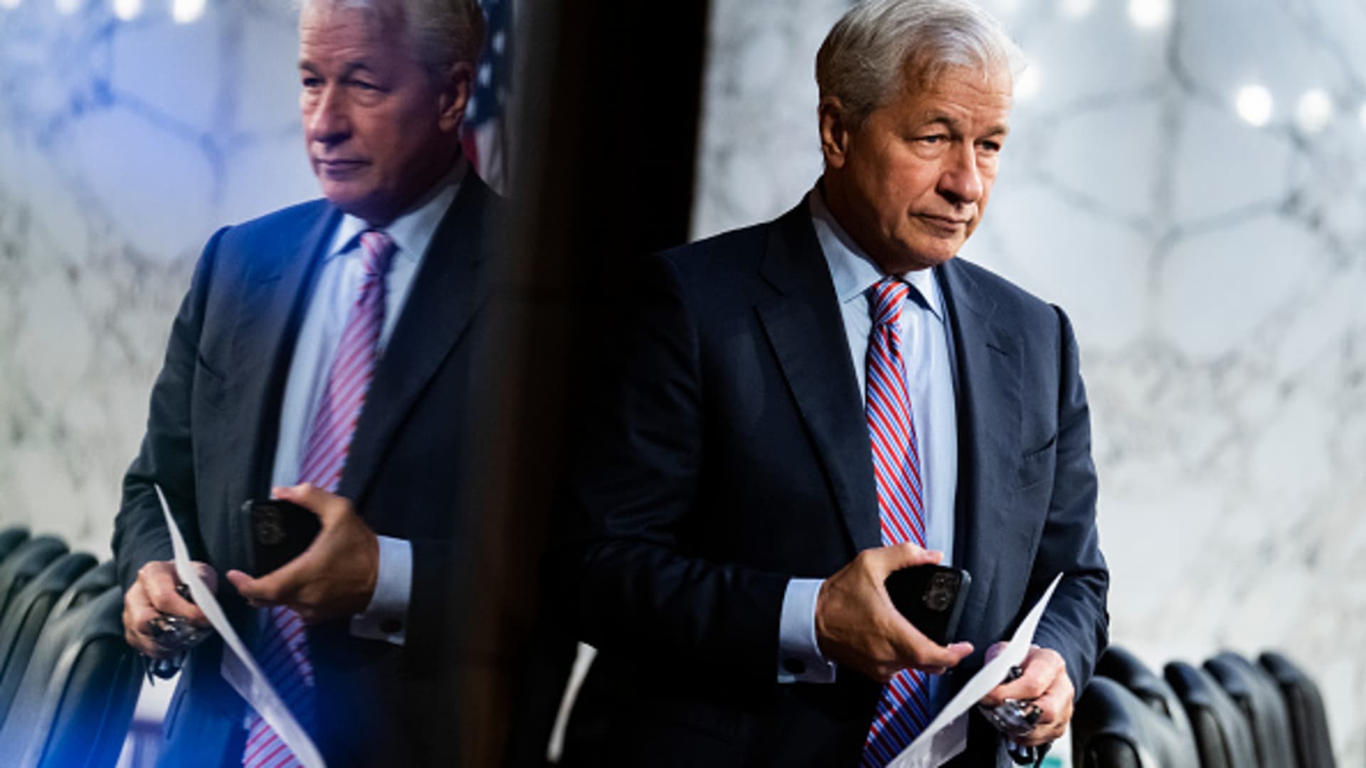 Jamie Dimon, CEO of JPMorgan Chase, arrives for the Senate Banking, Housing, and Urban Affairs Committee hearing titled Annual Oversight of the Nations Largest Banks, in Hart Building on Thursday, September 22, 2022.