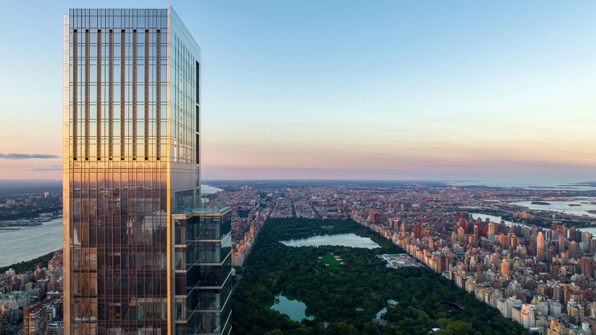 The Penthouse at The Central Park Tower: Sunset over Central Park.