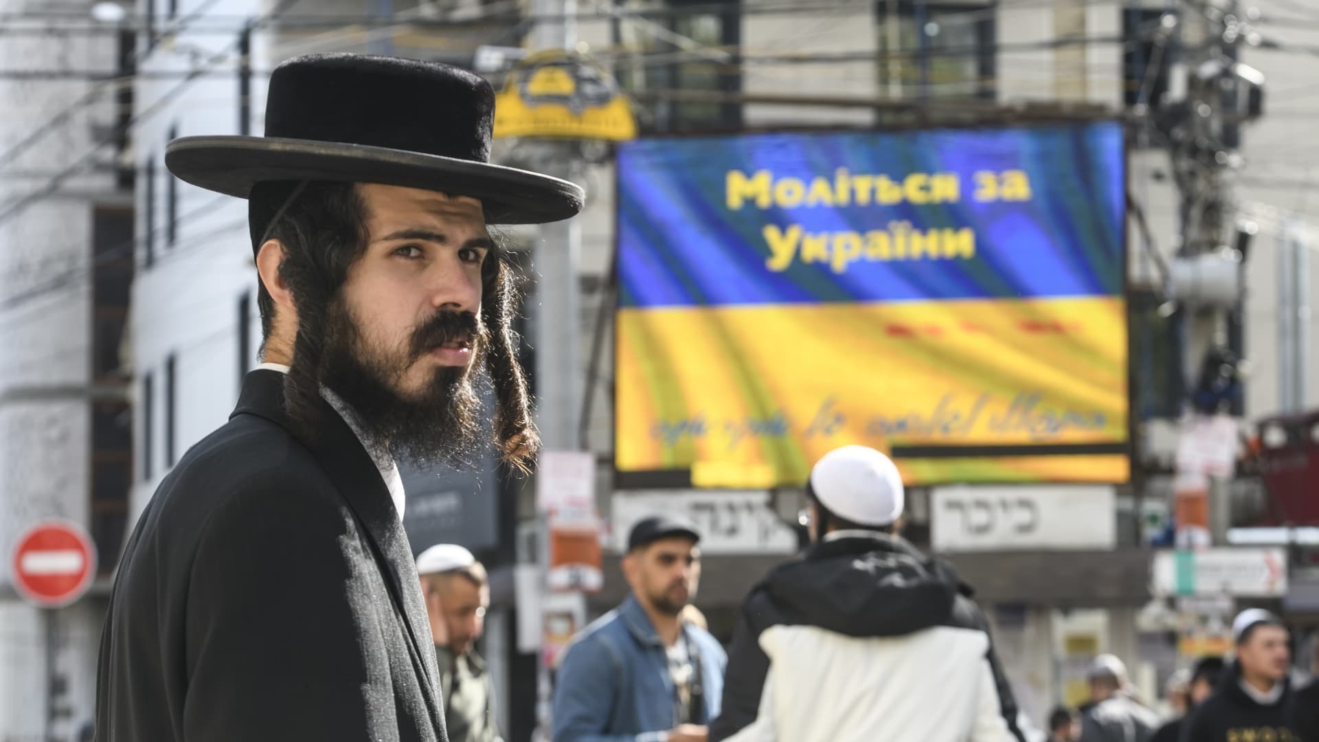 Orthodox Jewish pilgrims on the street near the tomb of Rabbi Nachman while celebrating Rosh Hashanah, the Jewish New Year,amid Russia continues the war in Ukraine. Uman, Ukraine, September 25, 2022.