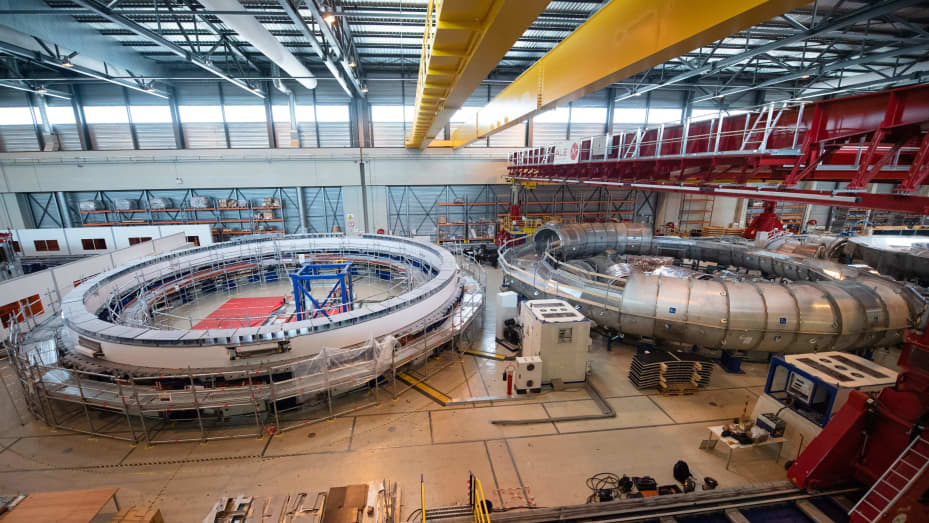 A picture shows the winding facility for the construction of  poloidal field coils  which will be part of the magnetic system that will contribute to confine and model plasma during the launch of the assembly stage of nuclear fusion machine 