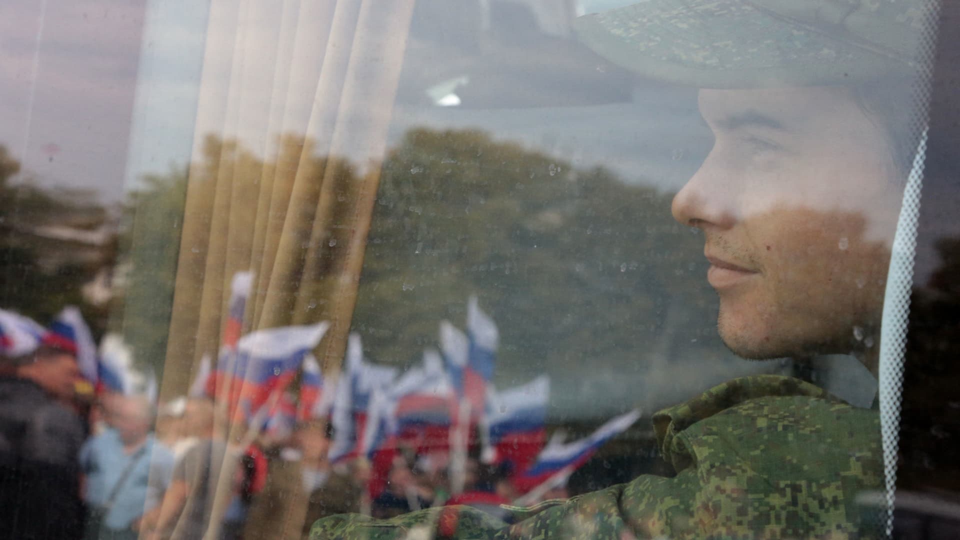 Reservists drafted during the partial mobilisation attend a departure ceremony in Sevastopol, Crimea, on September 27, 2022.