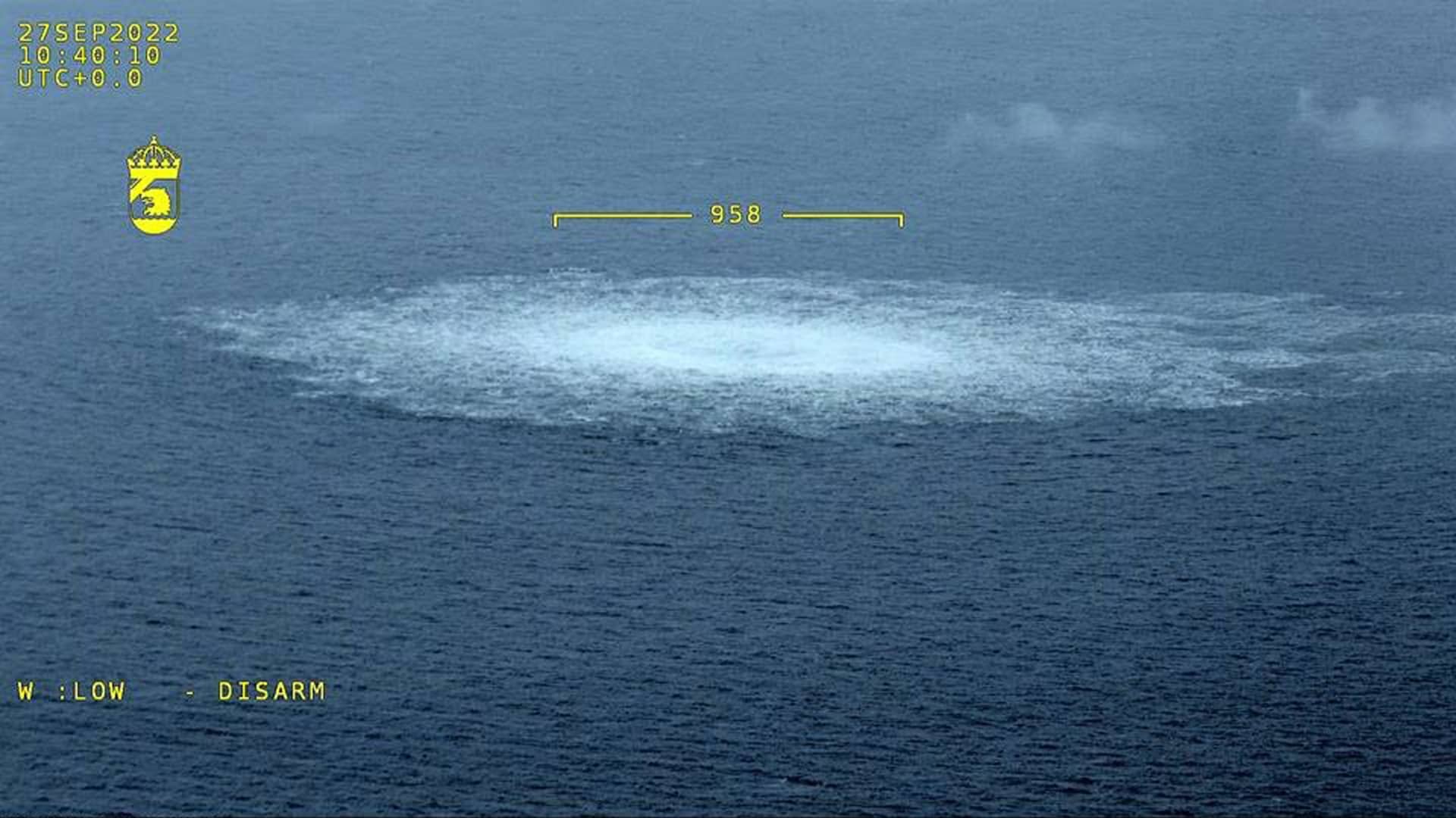 Gas emanating from a leak on the Nord Stream 2 gas pipeline in the Baltic Sea on Sept. 27, 2022.