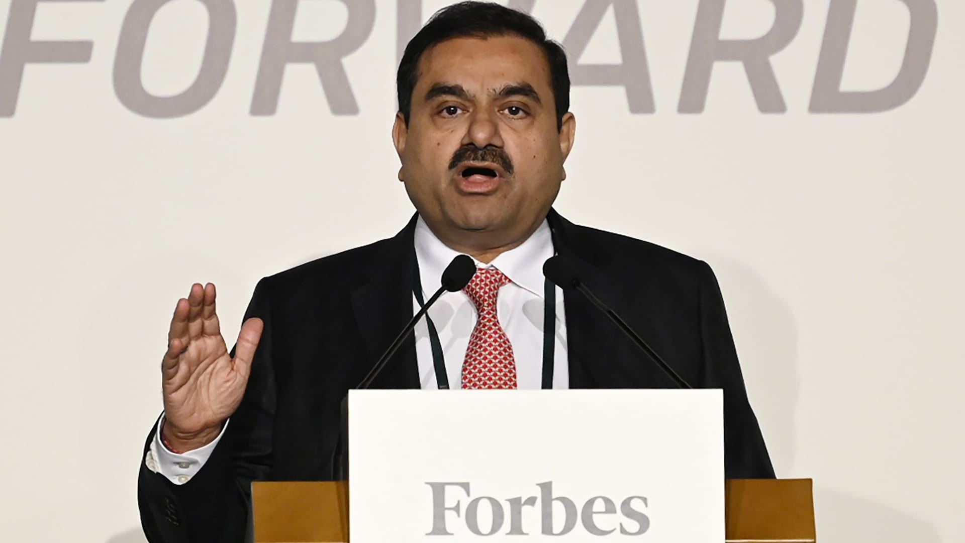 Gautam Adani, chairman of Adani Group, speaks during the Forbes CEO Summit in Singapore, on Tuesday, Sept. 27, 2022.