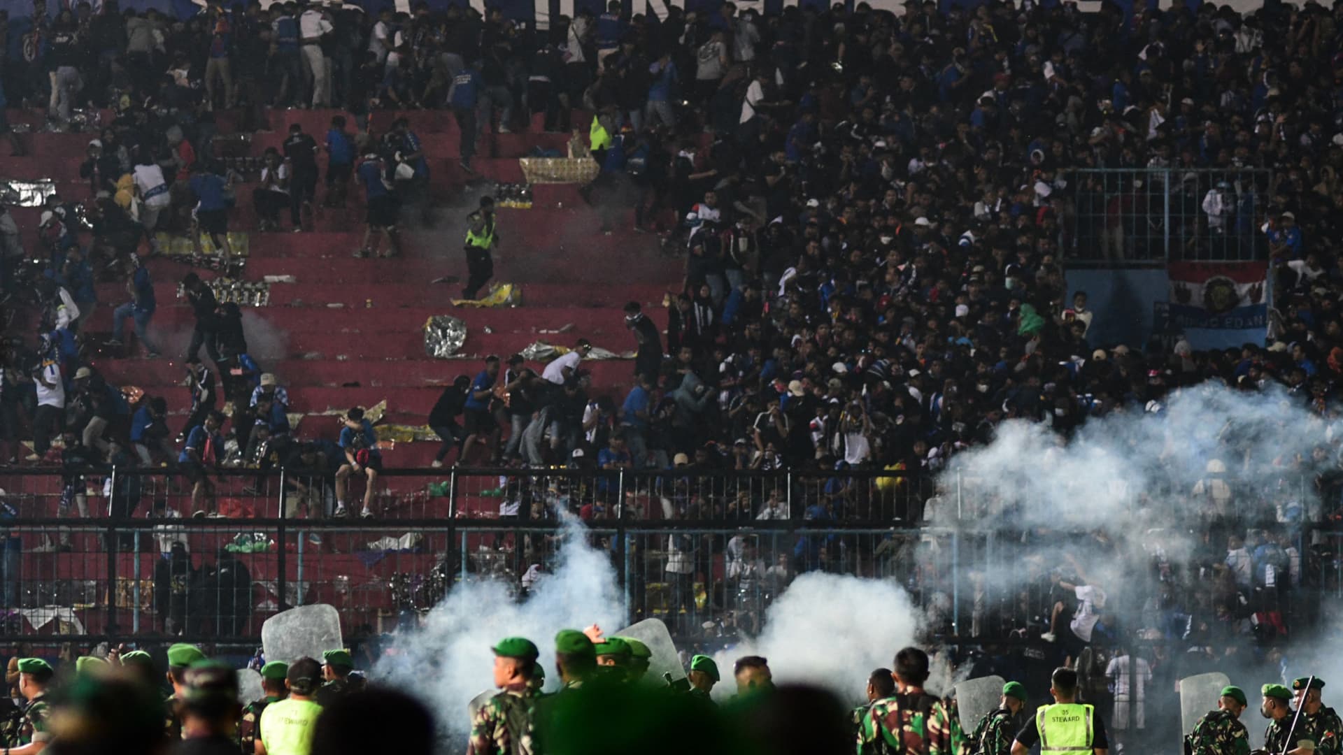 Indonesian police say 129 people have been killed after a stampede at a football match