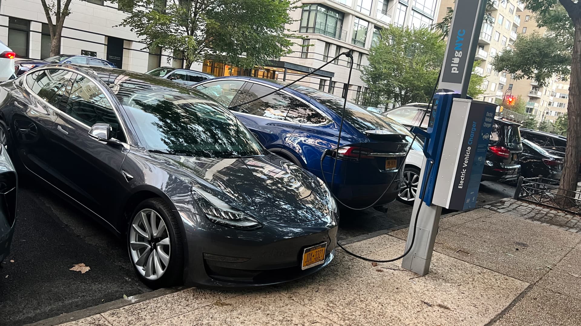 A NYC charging station seen in the Yorkville neighborhood of New York City.