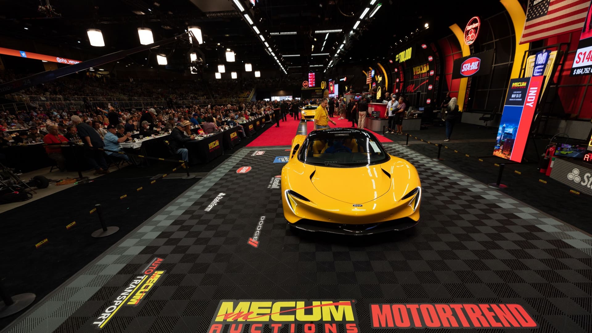 Collector cars are on display at a Mecum Auctions live event in Kissimmee, Florida in January 2022.