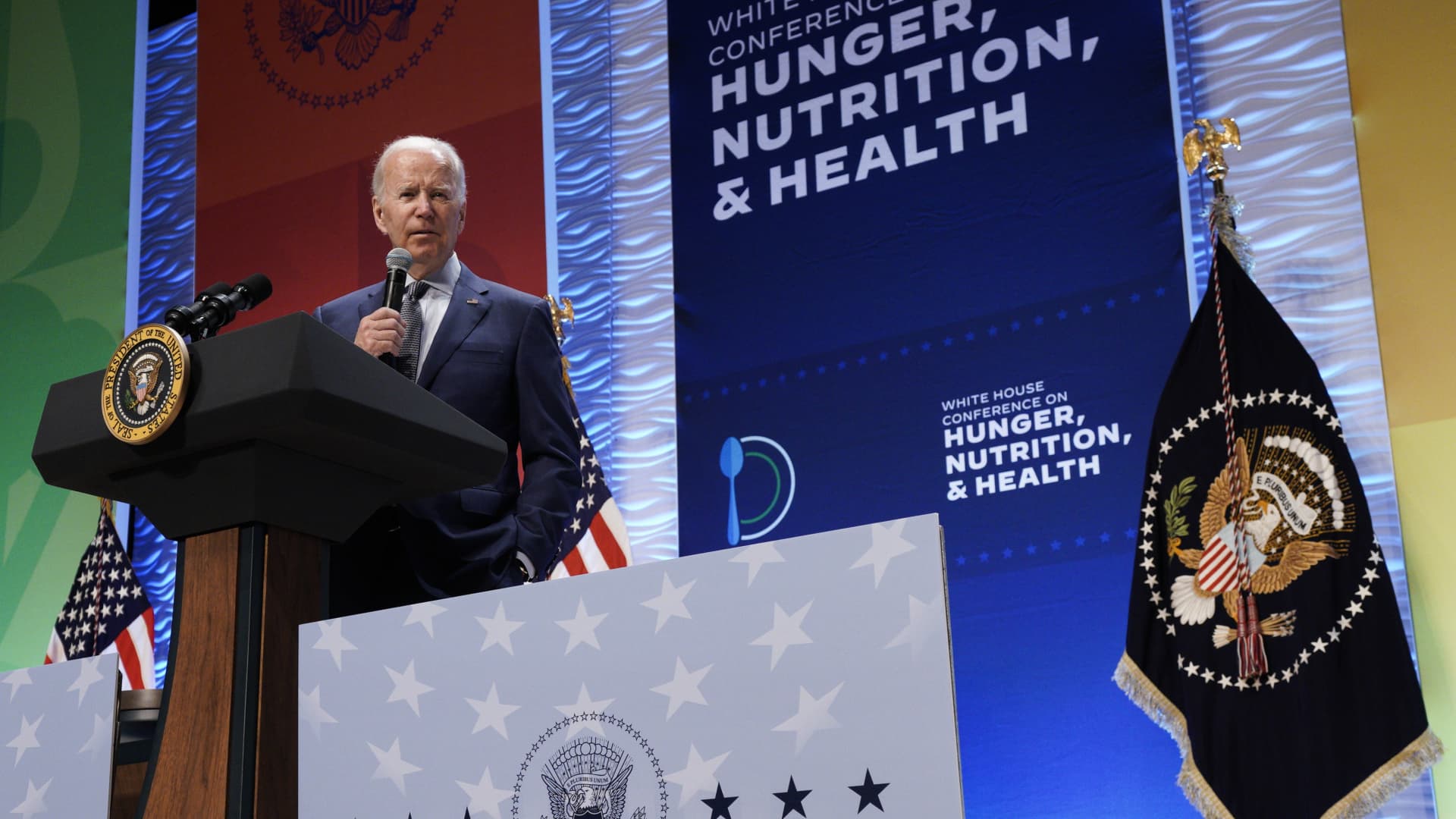 President Joe Biden speaks at the White House Conference On Hunger, Nutrition And Health in Washington, D.C., on Wednesday, Sept. 28.