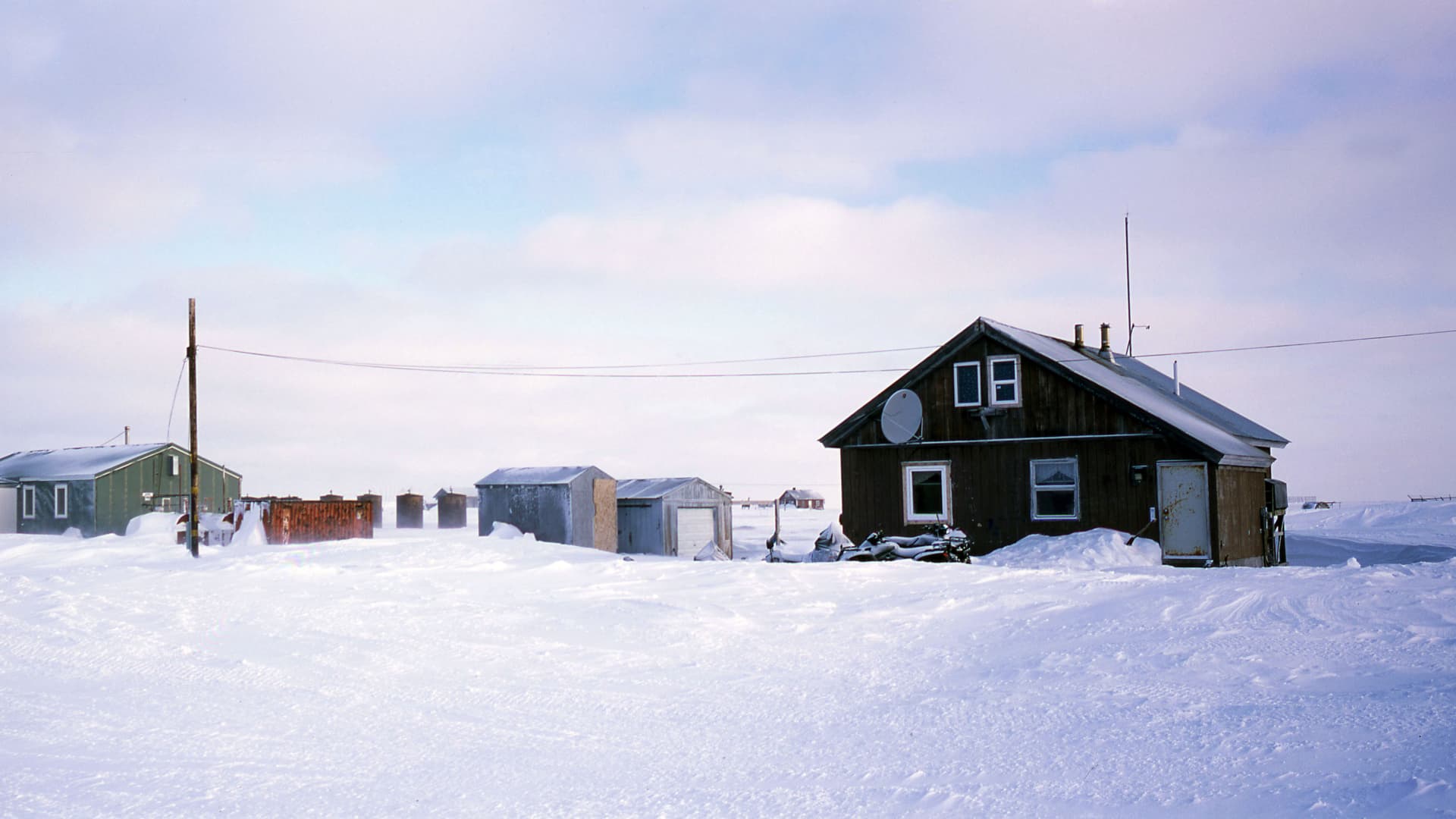 Buildings stand in the Yupik village Gambell on St. Lawrence Island, in Alaska.