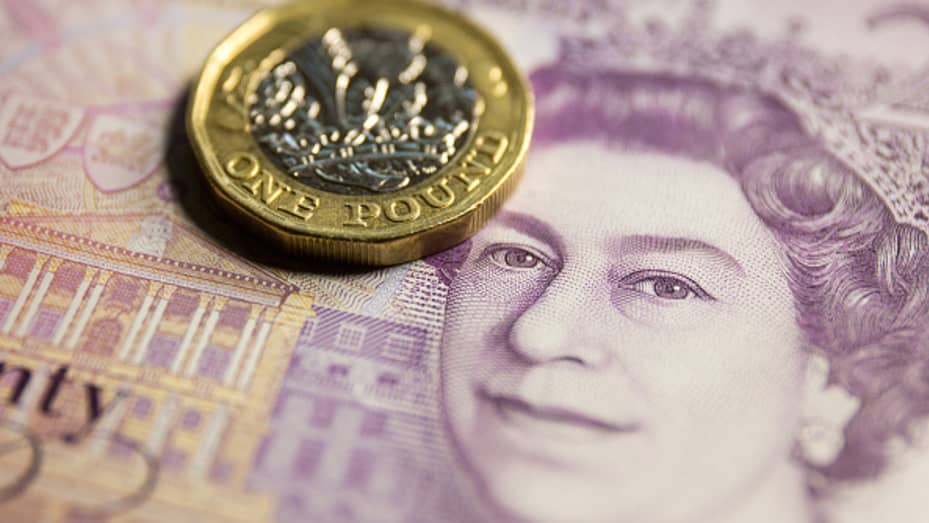 In this photo illustration, the British pound is seen displayed.