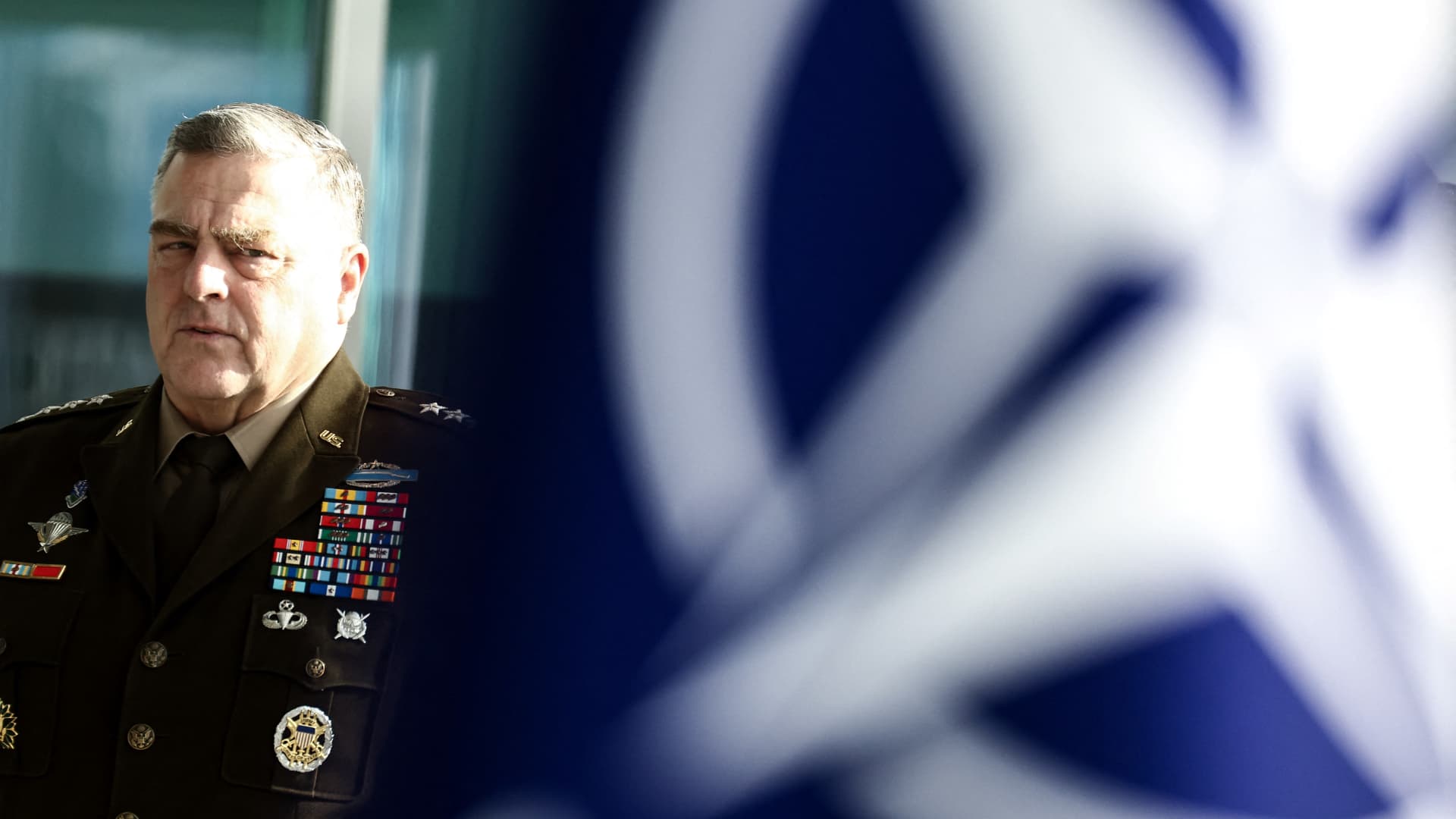 US Chairman of the Joint Chiefs of Staff, General Mark Milley arrives for a two-day meeting of the alliance's Defence Ministers at the NATO Headquarter in Brussels on October 12, 2022.