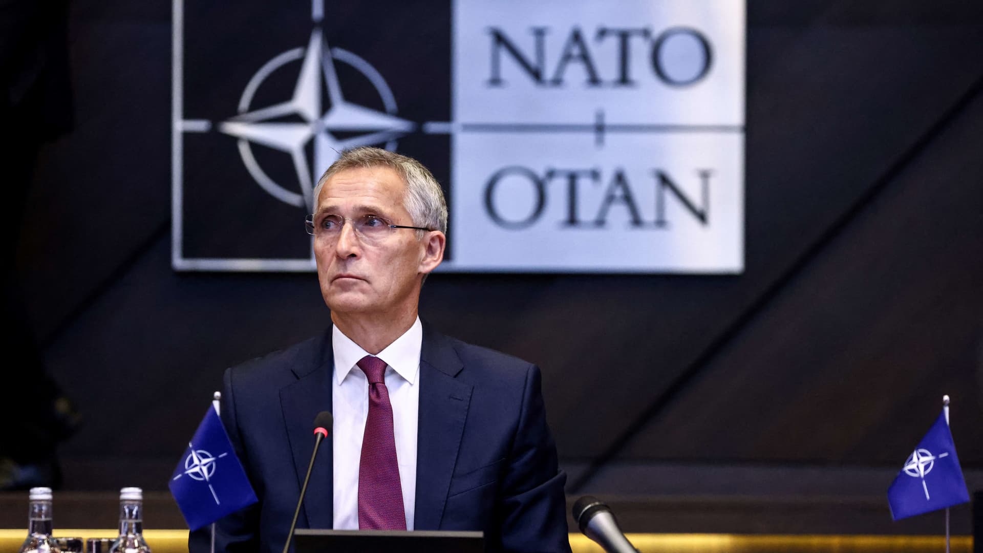 NATO Secretary General Jens Stoltenberg is seen ahead of a meeting of the alliance's Defence Ministers at the NATO headquarters in Brussels on October 13, 2022.