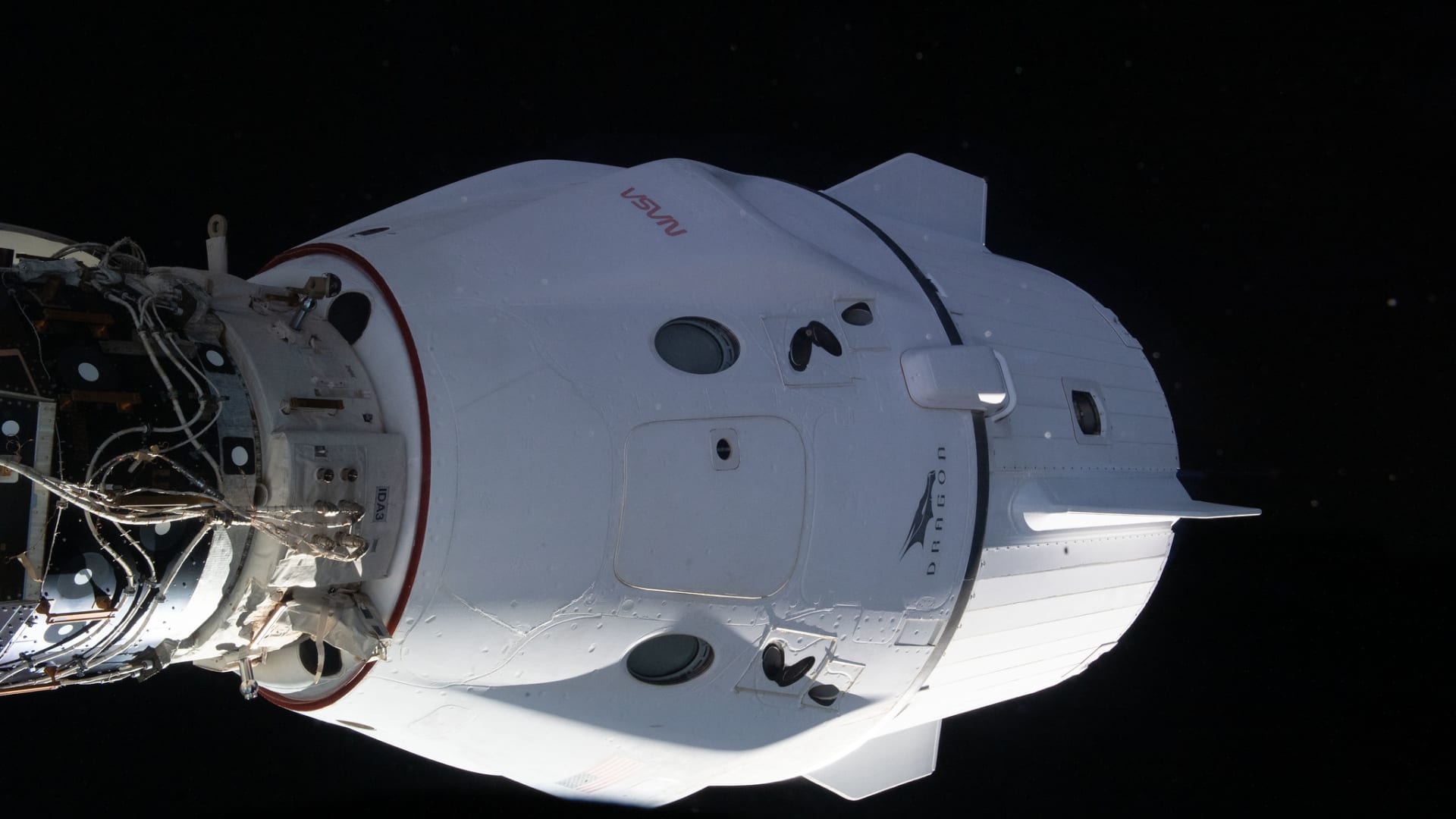 SpaceX's Crew Dragon capsule Freedom docked to the International Space Station.