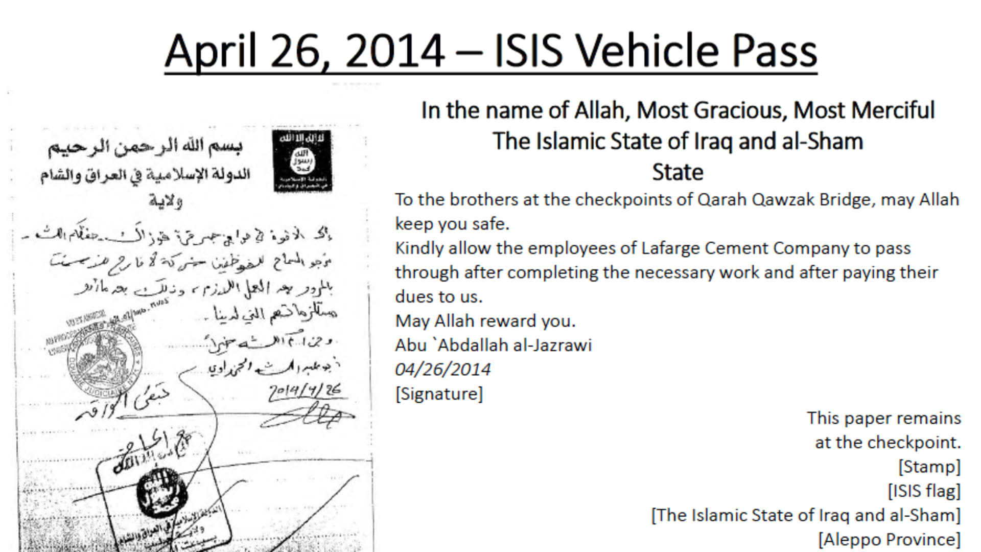 ISIS Vehicle Pass
