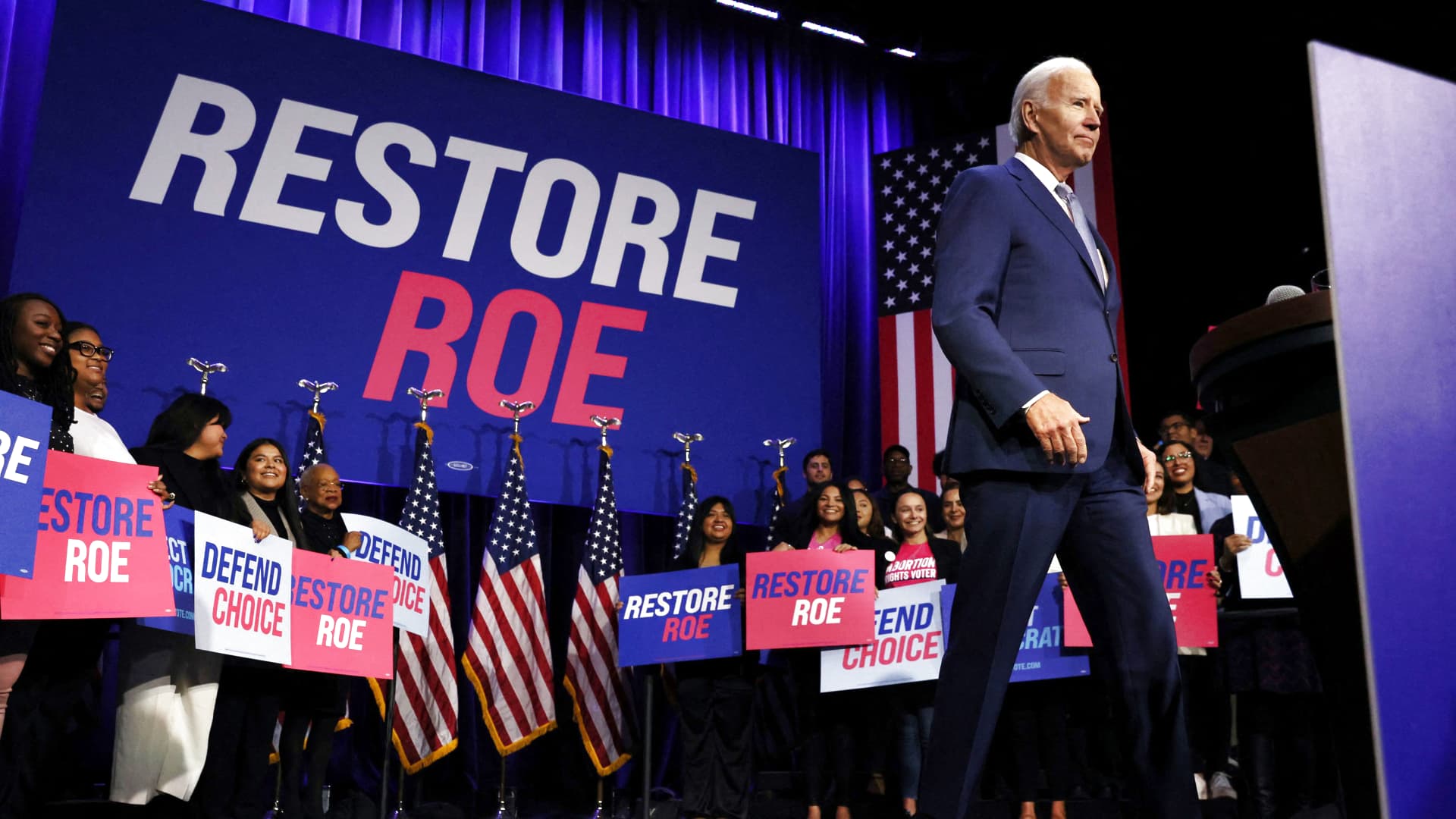 U.S. President Joe Biden delivers remarks on abortion rights in a speech hosted by the Democratic National Committee (DNC) at the Howard Theatre in Washington, October 18, 2022.