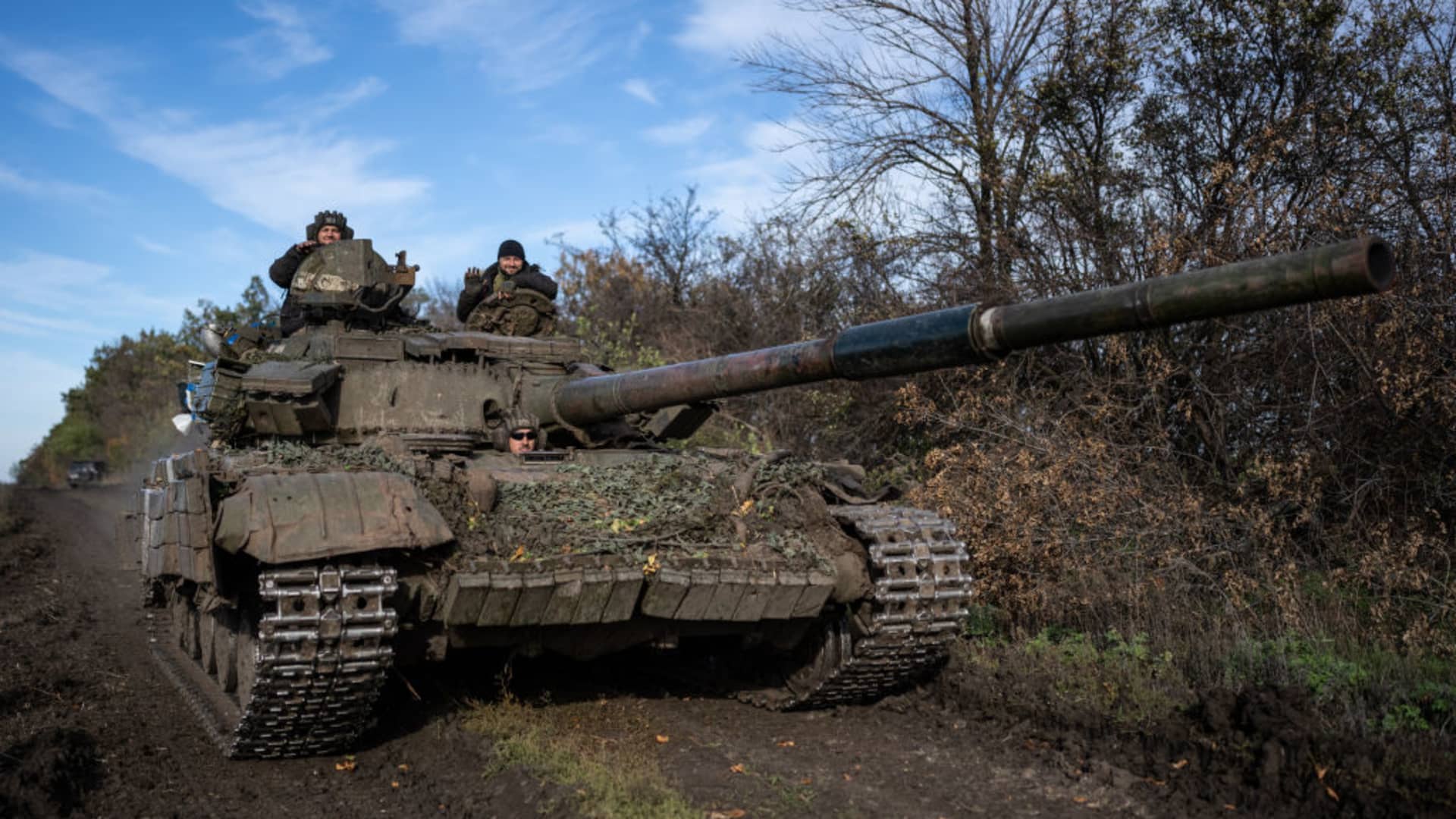 A Ukrainian tank crew fighting on the frontline is seen in Bakhmut, Donetsk Oblast, Ukraine on October 19, 2022.