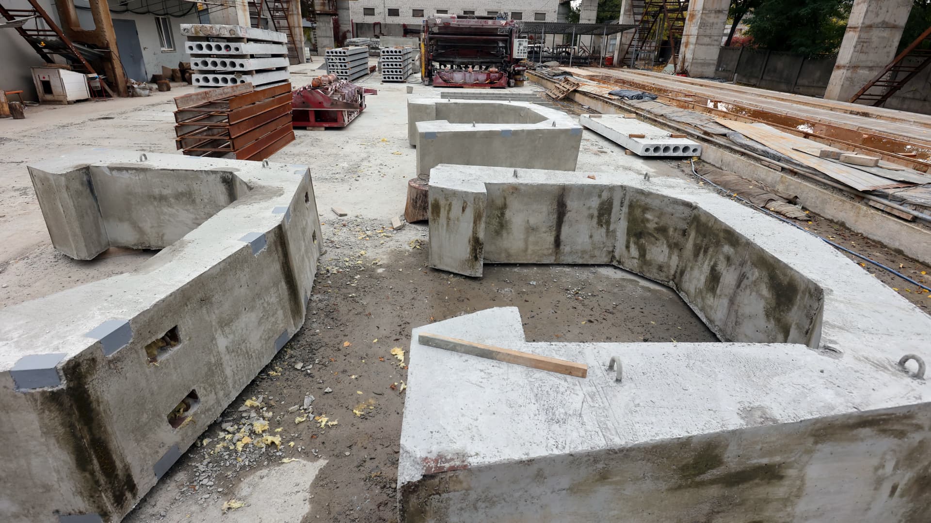  Components for a concrete bomb shelter, Kharkiv, norheastern Ukraine. (Photo credit should read Vyacheslav Madiyevskyi / Ukrinform/Future Publishing via Getty Images)