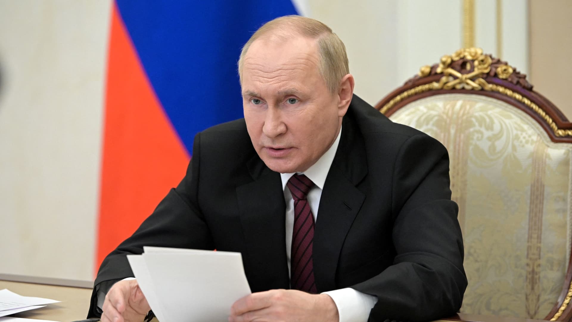Russian President Vladimir Putin chairs a meeting of the coordination council to ensure the needs of Russia's Armed Forces, via video link in Moscow, Russia October 25, 2022. 