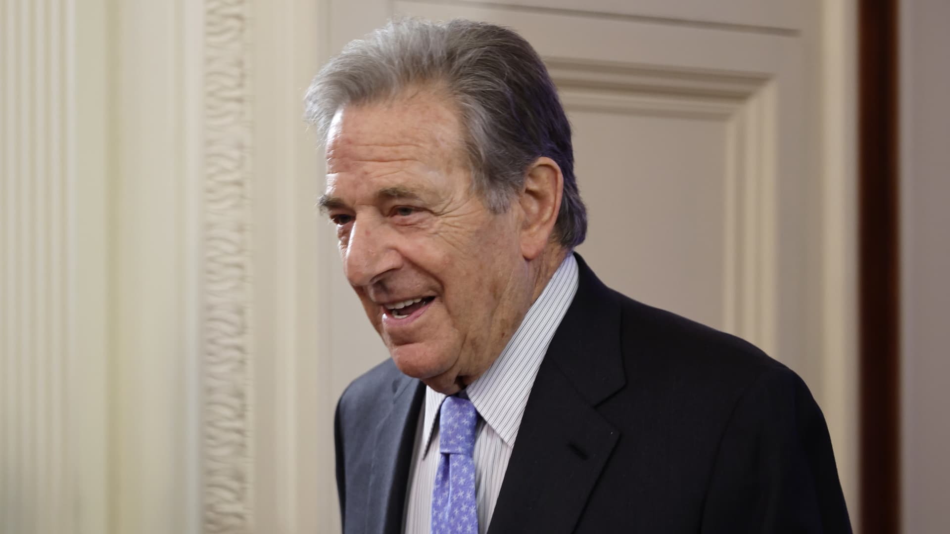Paul Pelosi, husband of U.S. House Speaker Nancy Pelosi (D-CA), arrives for a reception honoring Greek Prime Minister Kyriakos Mitsotakis and his wife Mareva Mitsotakis in the East Room of the White House on May 16, 2022 in Washington, DC.