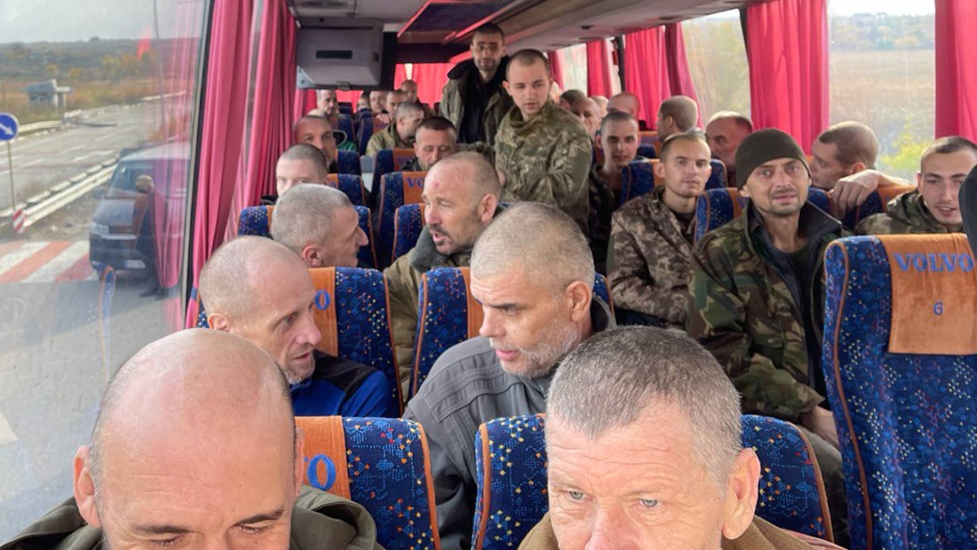 Soldiers are seen as both Russia and Ukraine confirmed that they exchanged more prisoners of war in Kyiv, Ukraine on October 29, 2022.
