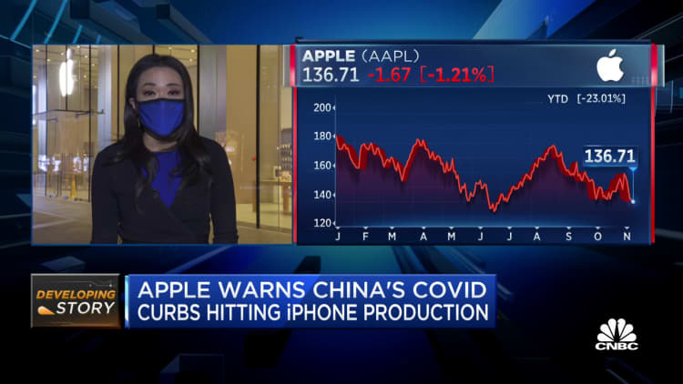 Apple shares down as China's zero-Covid threatens iPhone production
