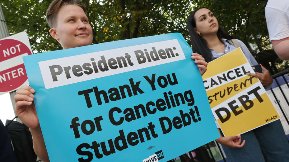 Student Loan Borrowers Celebrate President Biden Cancelling Student Debt