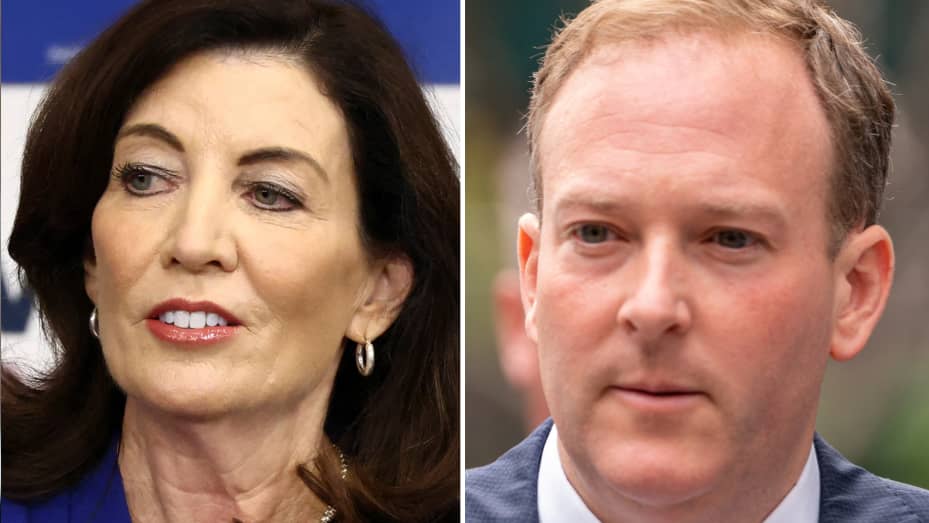 New York Democratic Governor Kathy Hochul (L), and GOP candidate for Governor, Lee Zeldin.