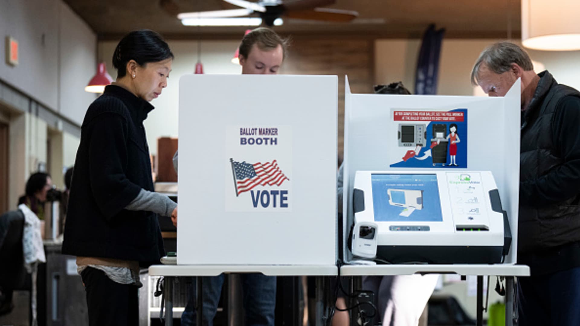 People vote at a polling location at Indianola Church of Christ on Election Day on November 8, 2022 in Columbus, Ohio.