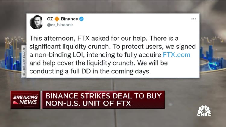 Binance enters into an agreement to purchase an FTX unit from outside the United States