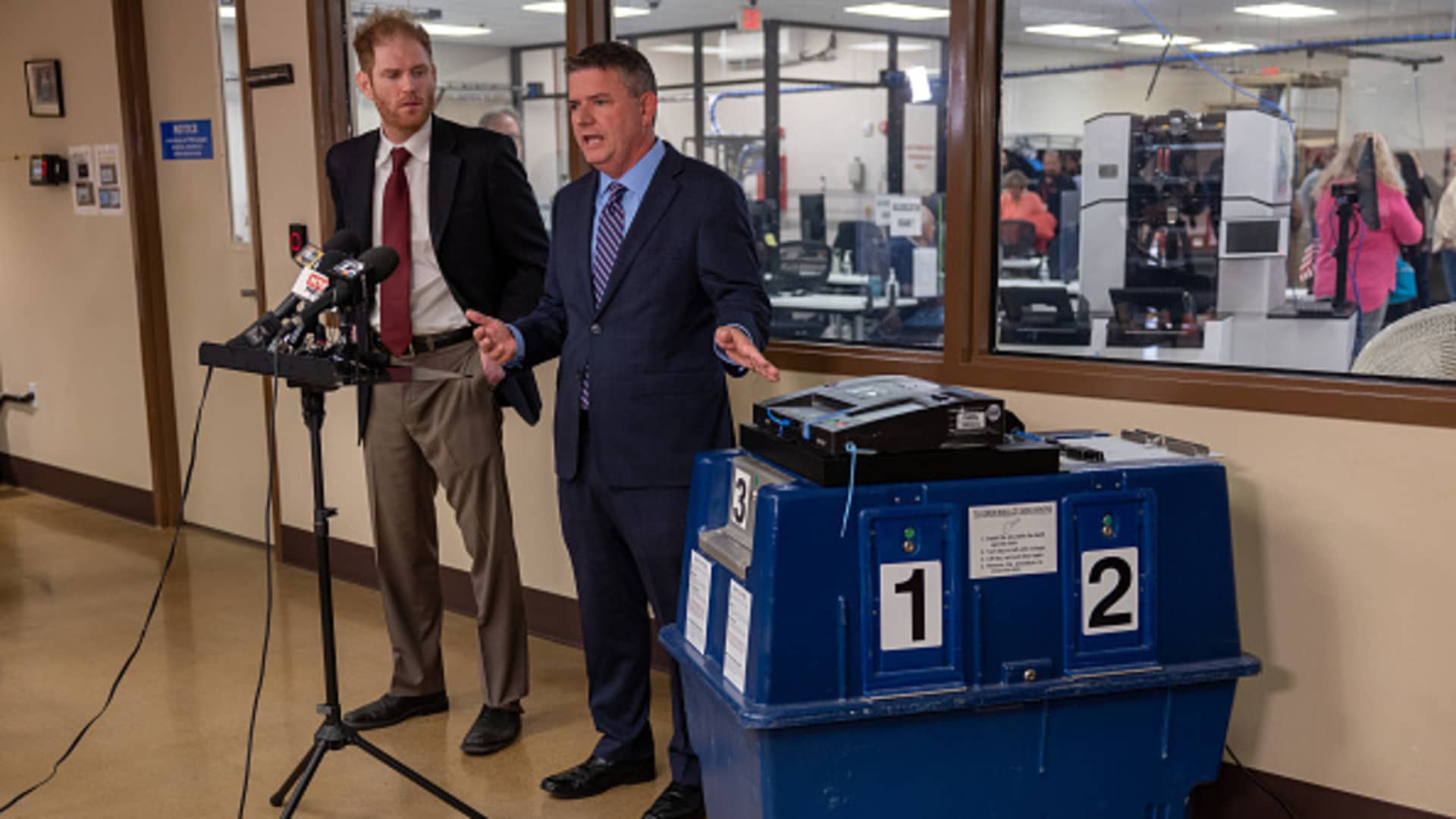 Bill Gates, Chairman of the Maricopa Board of Supervisors, speaks about voting machine malfunctions at the Maricopa County Tabulation and Election Center on November 08, 2022 in Phoenix, Arizona.