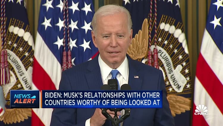 Biden: Musk's cooperation or technical relationships with other countries worthy of being looked at