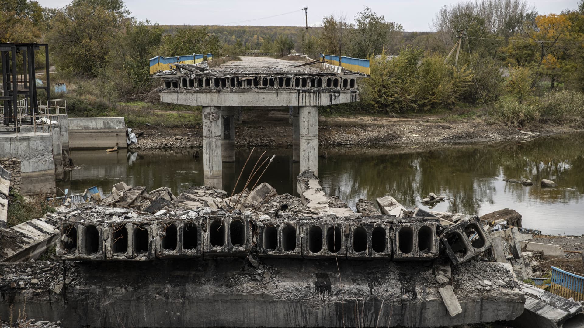 Damaged parts of Velyka Oleksandrivka town, in the Kherson region, on Oct. 24, 2022.