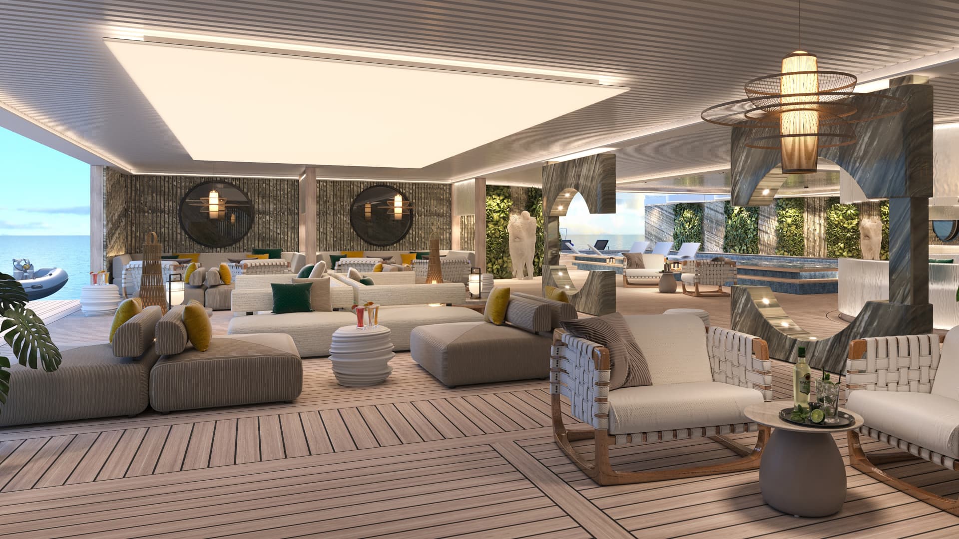 A rendering of a residents' lounge on board the MV Narrative cruise ship, which is expected to carry around 1,000 passengers.