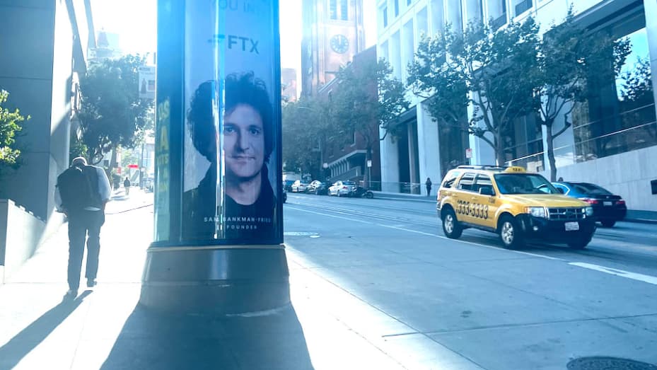 Samuel Bankman-Fried's poster in downtown San Francisco.