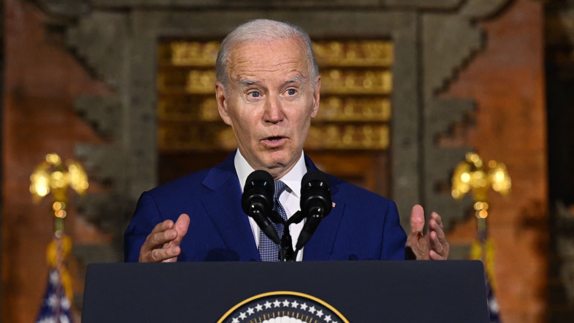 US President Joe Biden holds a press conference on the sidelines of the G20 Summit in Nusa Dua on the Indonesian resort island of Bali, November 14, 2022.