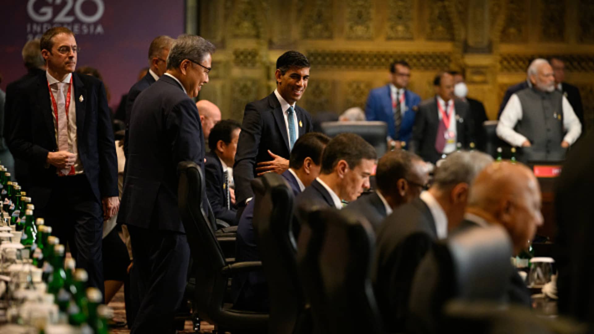 Britain's Prime Minister Rishi Sunak attends a working session on food and energy security during the G-20 Summit on Nov. 15, 2022, in Nusa Dua, Indonesia.