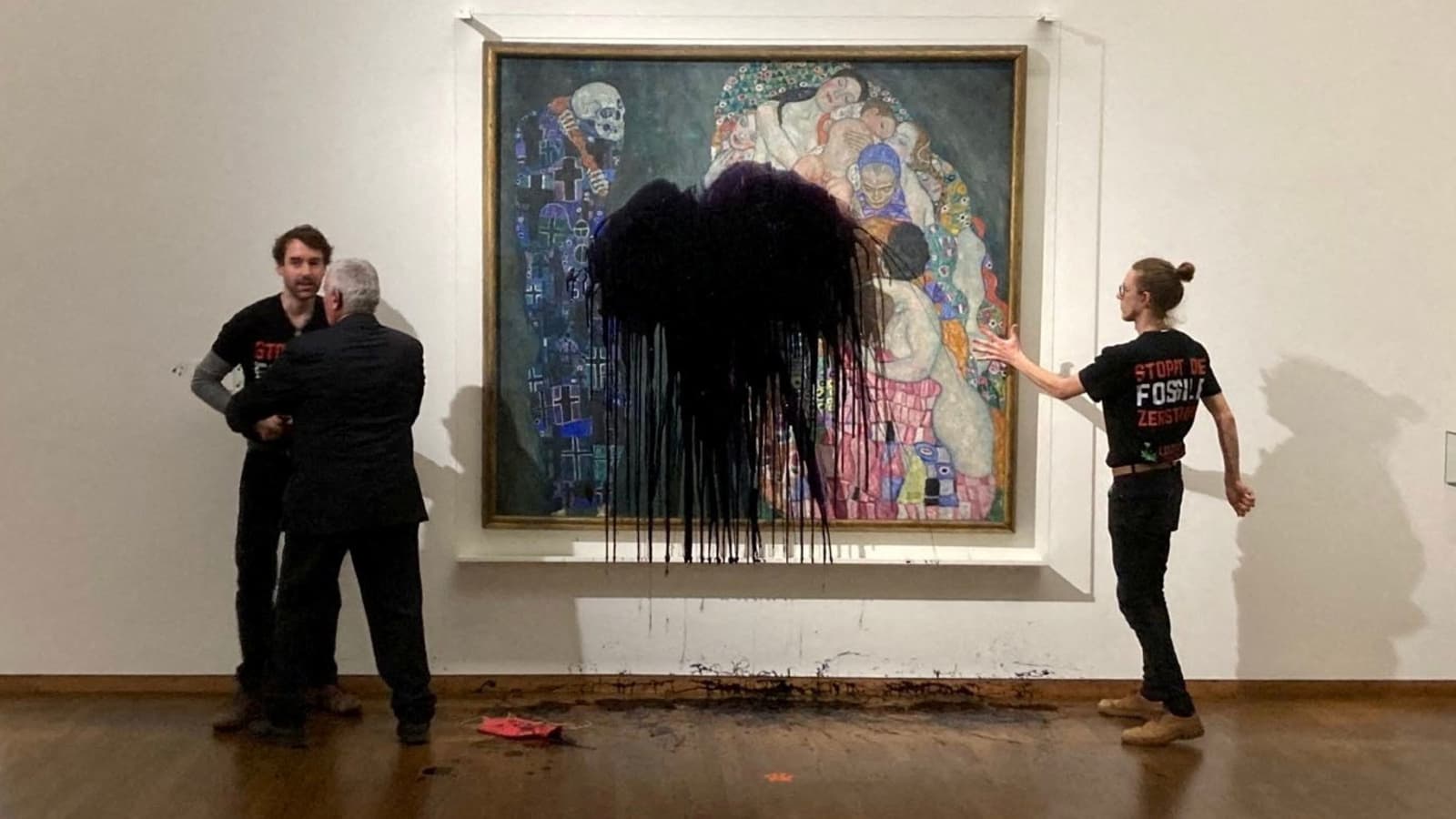 Climate activists throw black, oily liquid at Klimt painting in Vienna
